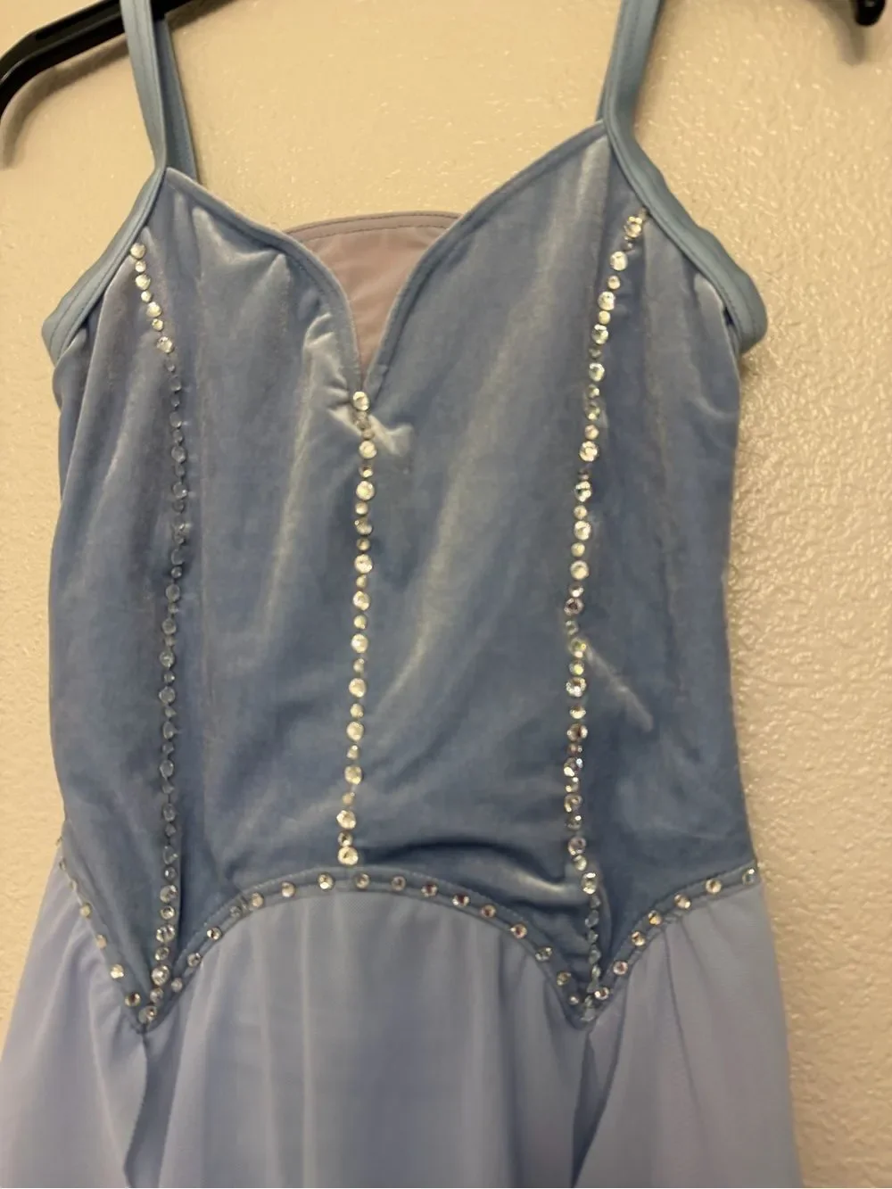 WEISSMAN solo Dance Costume light blue velvet rhinestone custom 17684 SA